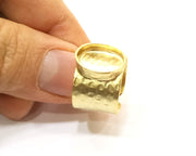 Gold Ring Settings Blank Hammered inlay Ring Mosaic Ring Bezel Base Cabochon Mountings Adjustable (14x10mm blank ) Gold Plated Brass G16946