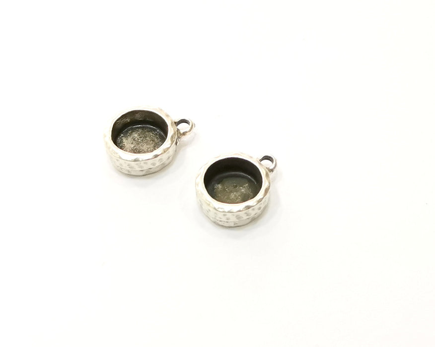 5 Silver Hammered Base Blank inlay Blank Pendant Base Resin Blank Mosaic Mountings Antique Silver Plated Metal (8mm blank )  G16947
