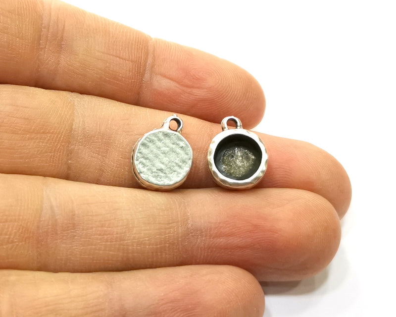 5 Silver Hammered Base Blank inlay Blank Pendant Base Resin Blank Mosaic Mountings Antique Silver Plated Metal (8mm blank )  G16947