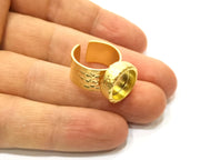 Hammered Ring Blank Setting Cabochon Base inlay Ring Hammered Mounting Adjustable Ring Bezel (12mm blank ) Gold Plated Metal G16948