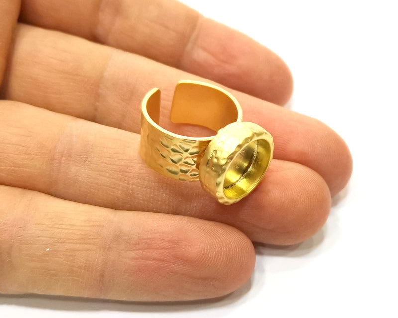 Hammered Ring Blank Setting Cabochon Base inlay Ring Hammered Mounting Adjustable Ring Bezel (12mm blank ) Gold Plated Metal G16948