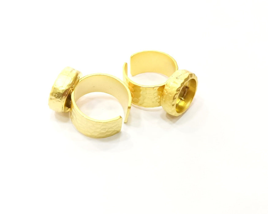Hammered Ring Blank Setting Cabochon Base inlay Ring Hammered Mounting Adjustable Ring Bezel (12mm blank ) Gold Plated Metal G16948