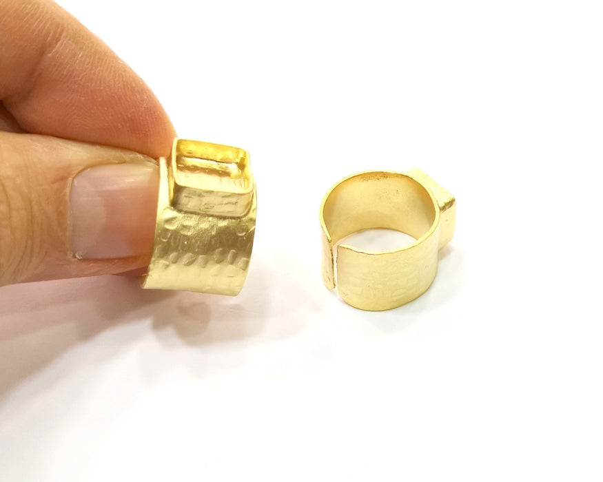Square Gold Ring Settings Blank Hammered inlay Ring Mosaic Ring Bezel Base Cabochon Mountings (10x10mm blank ) Gold Plated Brass G17501