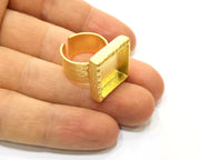 Hammered Ring Blank Setting Cabochon Base inlay Ring Hammered Mounting Adjustable Ring Bezel (16x16mm blank ) Gold Plated Metal G16952