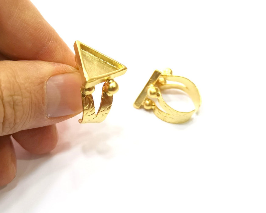 Triangle Gold Ring Settings Blank Hammered inlay Ring Mosaic Ring Bezel Base Cabochon Mountings (15mm blank ) Gold Plated Brass G16954