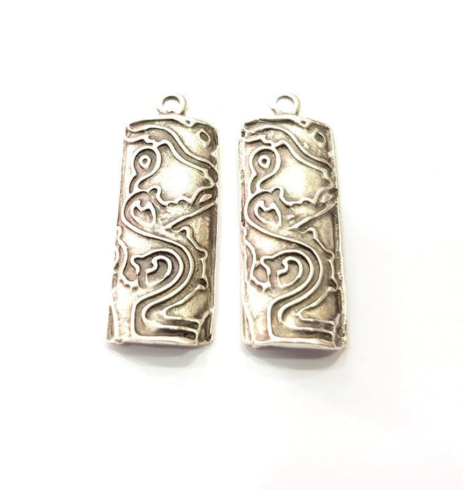 2 Mixed striped bent Charms Antique Silver Plated Metal Charms (39x13mm)  G16090