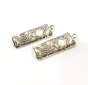 2 Mixed striped bent Charms Antique Silver Plated Metal Charms (39x13mm)  G16090