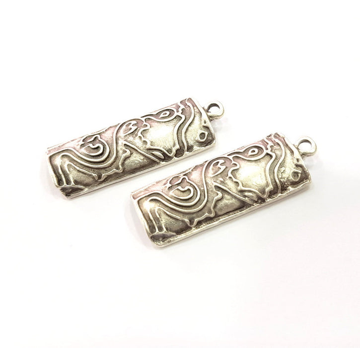 2 Mixed striped bent Charms Antique Silver Plated Metal Charms (39x13mm)  G16090