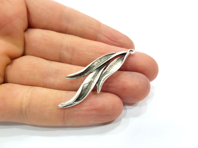 4 Silver Charms Antique Silver Plated Metal Charms (50x18mm)  G16091