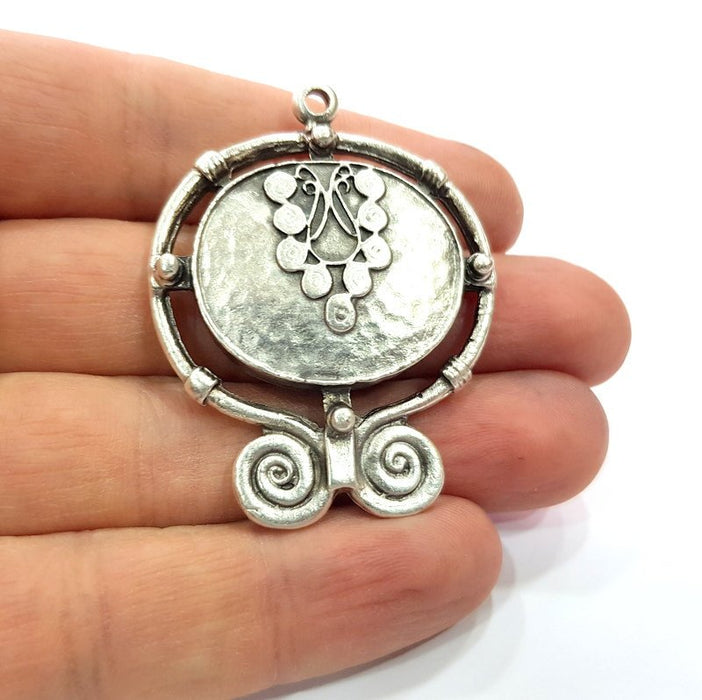 Tribal Pendants Ethnic Pendants Antique Silver Plated Metal Charms (51x43mm)  G16092