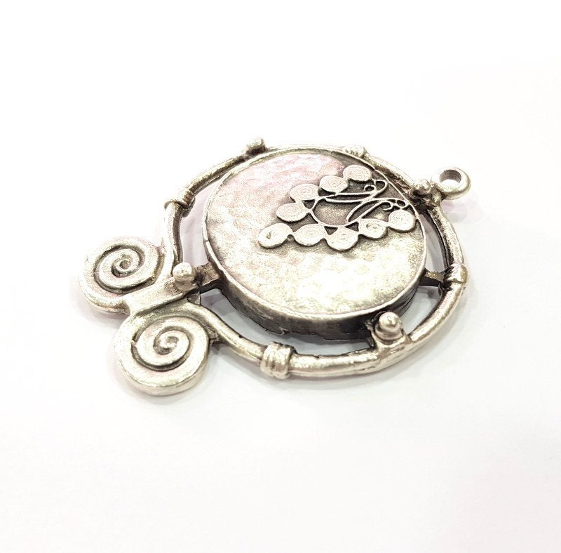 Tribal Pendants Ethnic Pendants Antique Silver Plated Metal Charms (51x43mm)  G16092