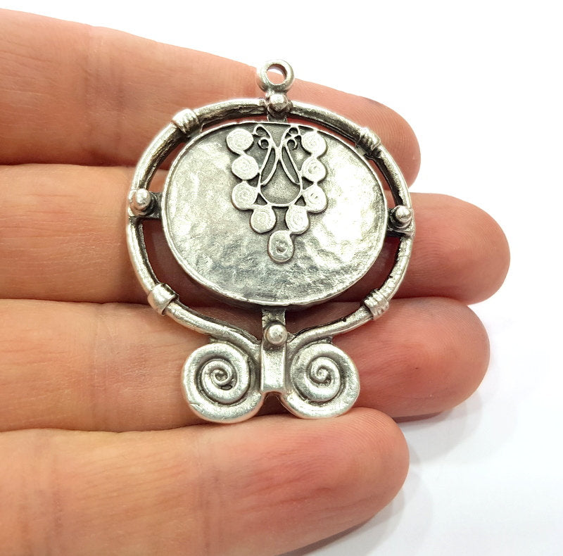 Tribal Pendants Ethnic Pendants Antique Silver Plated Metal Charms (51x43mm)  G16092