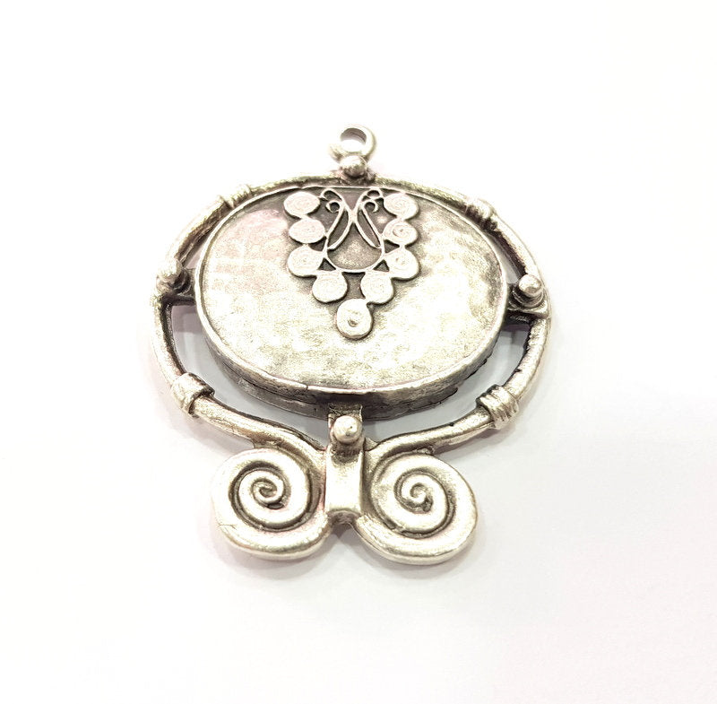 Tribal Pendants Ethnic Pendants Antique Silver Plated Metal Charms (51x43mm)  G16092
