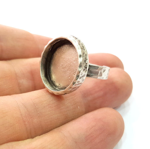 Ring Blank Setting Hammered Ring Base Bezel inlay Ring Backs Glass Cabochon Mounting Adjustable Antique Silver Plated Ring (16mm ) G16094