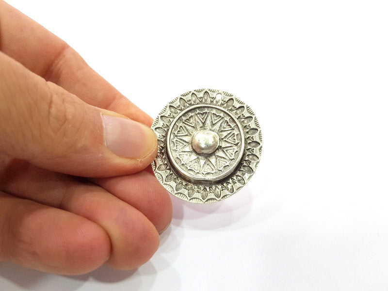 Tribal Pendants Ethnic Pendants Antique Silver Plated Metal Charms (38mm)  G16095
