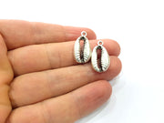 5 Cowrie Shell Charms Silver Charms Antique Silver Plated Metal (23x13mm) G16098