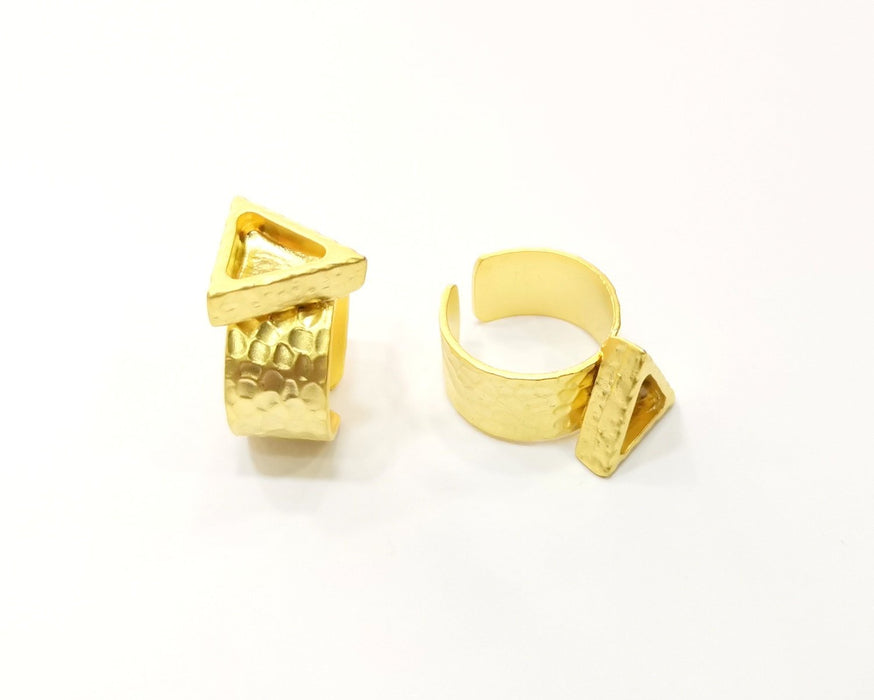 Hammered Ring Blank Setting Cabochon Base inlay Ring Hammered Mounting Adjustable Ring Bezel (10x8mm blank ) Gold Plated Metal G16964