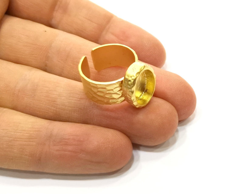 Hammered Ring Blank Setting Cabochon Base inlay Ring Hammered Mounting Adjustable Ring Bezel (14x10mm blank ) Gold Plated Metal G16970
