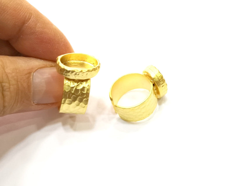 Hammered Ring Blank Setting Cabochon Base inlay Ring Hammered Mounting Adjustable Ring Bezel (14x10mm blank ) Gold Plated Metal G16970