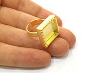 Hammered Ring Blank Setting Cabochon Base inlay Ring Hammered Mounting Adjustable Ring Bezel (16x16mm blank ) Gold Plated Metal G16973