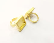 Hammered Ring Blank Setting Cabochon Base inlay Ring Hammered Mounting Adjustable Ring Bezel (16x16mm blank ) Gold Plated Metal G16973