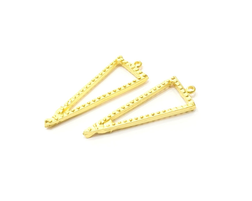 2 Triangle Pendant Gold Plated Charms  (44x16mm)  G16977