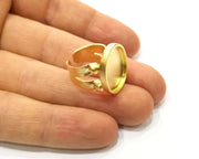 Gold Ring Settings Blank Hammered inlay Ring Mosaic Ring Bezel Base Cabochon Mountings Adjustable (19x16mm blank ) Gold Plated Brass G16986