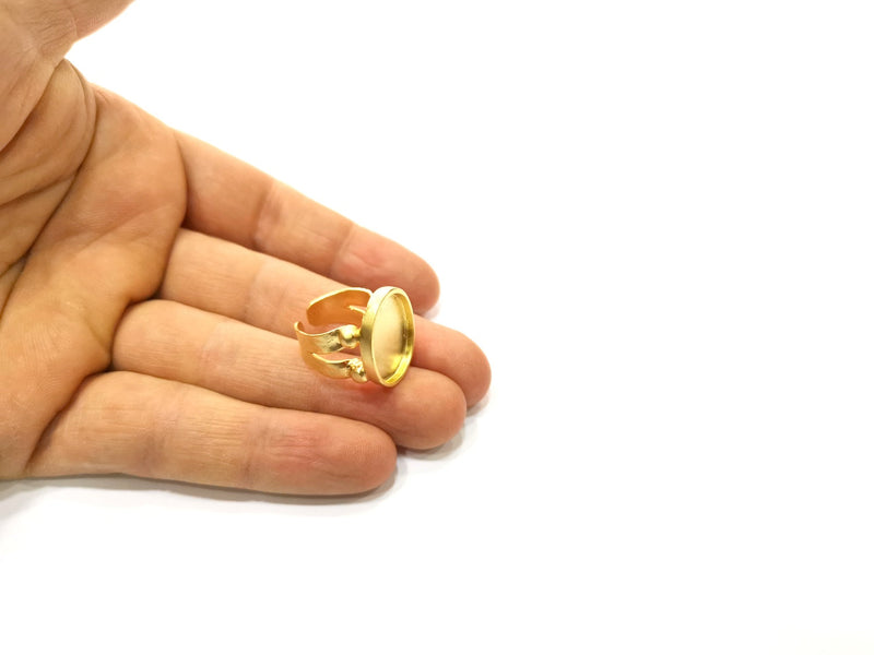 Gold Ring Settings Blank Hammered inlay Ring Mosaic Ring Bezel Base Cabochon Mountings Adjustable (19x16mm blank ) Gold Plated Brass G16986