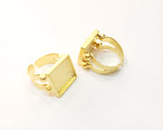 Gold Ring Settings Blank Hammered inlay Ring Mosaic Ring Bezel Base Cabochon Mountings Adjustable (15x15mm blank ) Gold Plated Brass G16988
