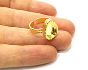 Hammered Ring Blank Setting Cabochon Base inlay Ring Hammered Mounting Adjustable Ring Bezel (14x10mm blank ) Gold Plated Metal G16990