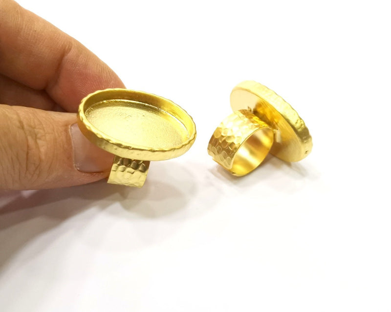 Hammered Ring Blank Setting Cabochon Base inlay Ring Hammered Mounting Adjustable Ring Bezel (30x22mm blank ) Gold Plated Metal G16991
