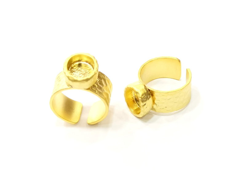 Hammered Ring Blank Setting Cabochon Base inlay Ring Hammered Mounting Adjustable Ring Bezel (10x8mm blank ) Gold Plated Metal G16995