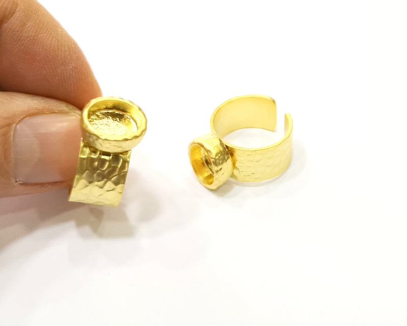 Hammered Ring Blank Setting Cabochon Base inlay Ring Hammered Mounting Adjustable Ring Bezel (10x8mm blank ) Gold Plated Metal G16995