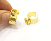 Hammered Ring Blank Setting Cabochon Base inlay Ring Hammered Mounting Adjustable Ring Bezel (10x8mm blank ) Gold Plated Metal G16995