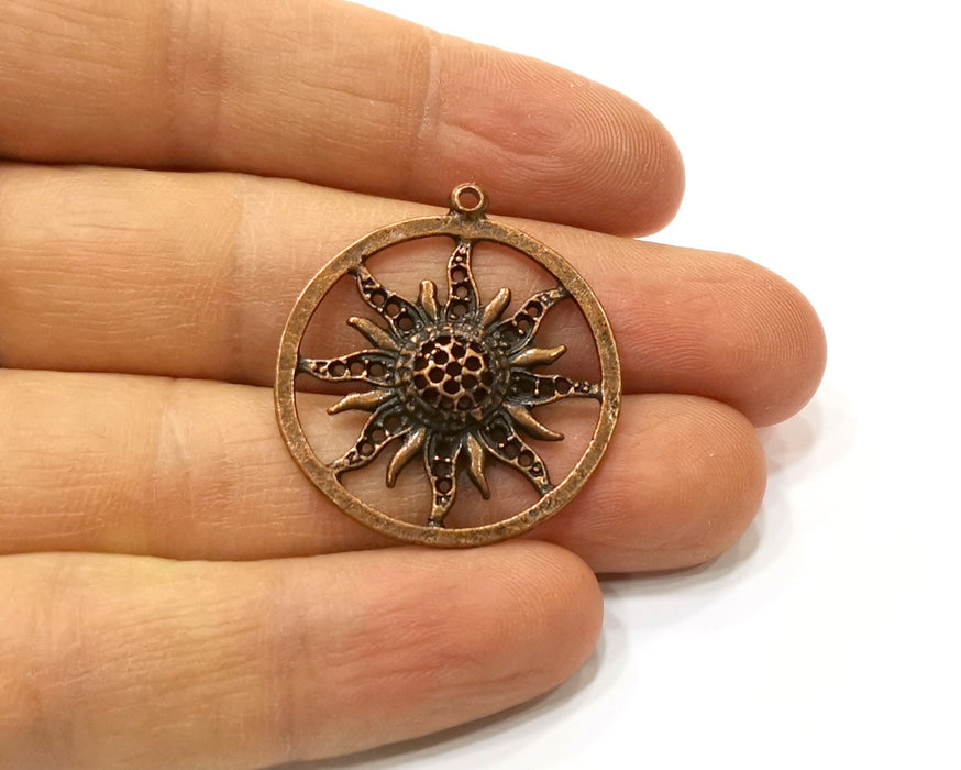 2 Sun Charm Antique Copper Charm (31mm) G16994