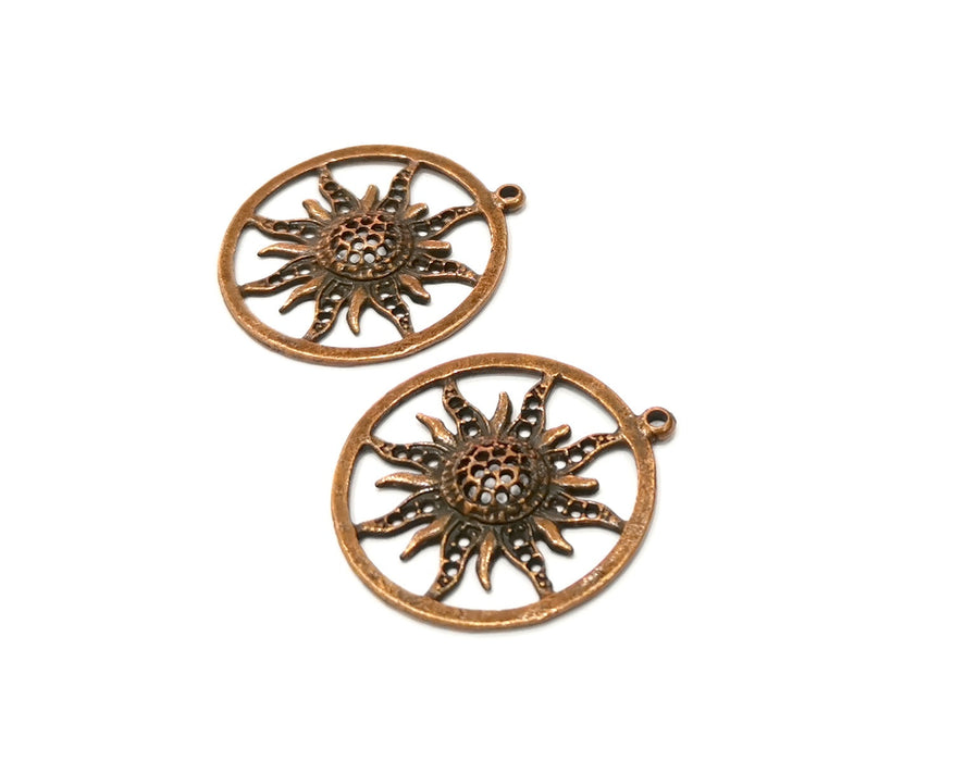 2 Sun Charm Antique Copper Charm (31mm) G16994