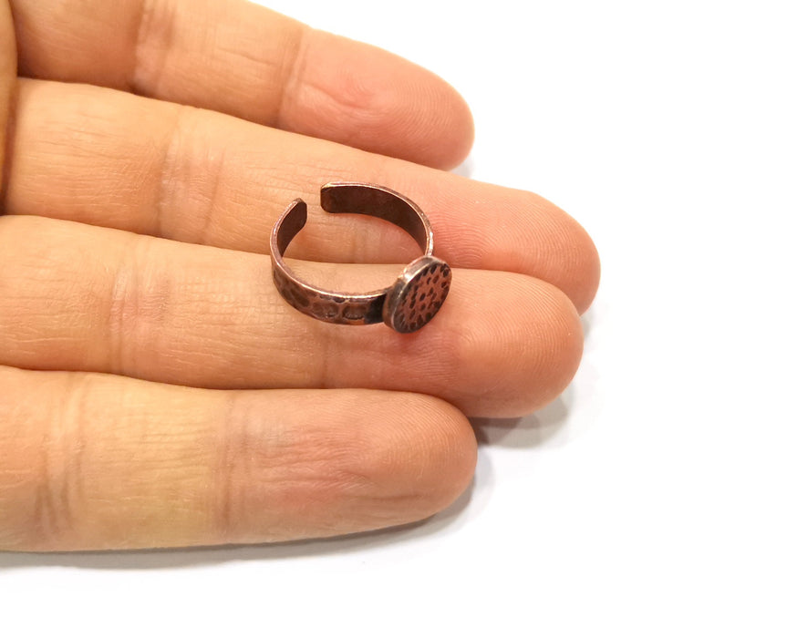 Copper Ring Blank Setting Hammered Cabochon Base Ring Backs Mounting Adjustable Ring Base Bezel (10mm) Antique Copper Plated G17023