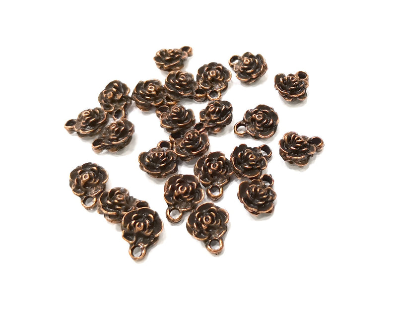 10 Rose Charm Antique Copper Plated Charms Double sided (11x9mm) G17036