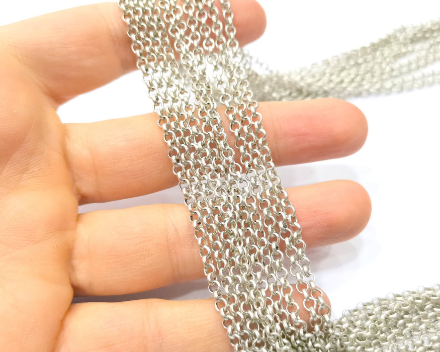 Rolo Chain Silver Plated Chain 1 Meter - 3.3 Feet (3 mm)  G17037