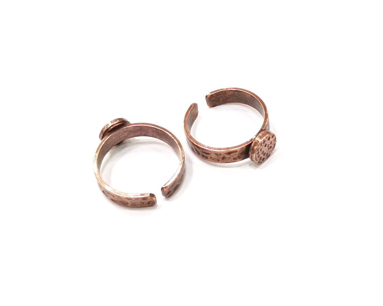 Copper Ring Blank Setting Hammered Cabochon Base Ring Backs Mounting Adjustable Ring Base Bezel (8mm) Antique Copper Plated G17038
