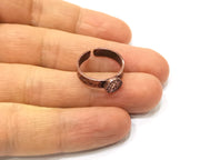 Copper Ring Blank Setting Hammered Cabochon Base Ring Backs Mounting Adjustable Ring Base Bezel (8mm) Antique Copper Plated G17038