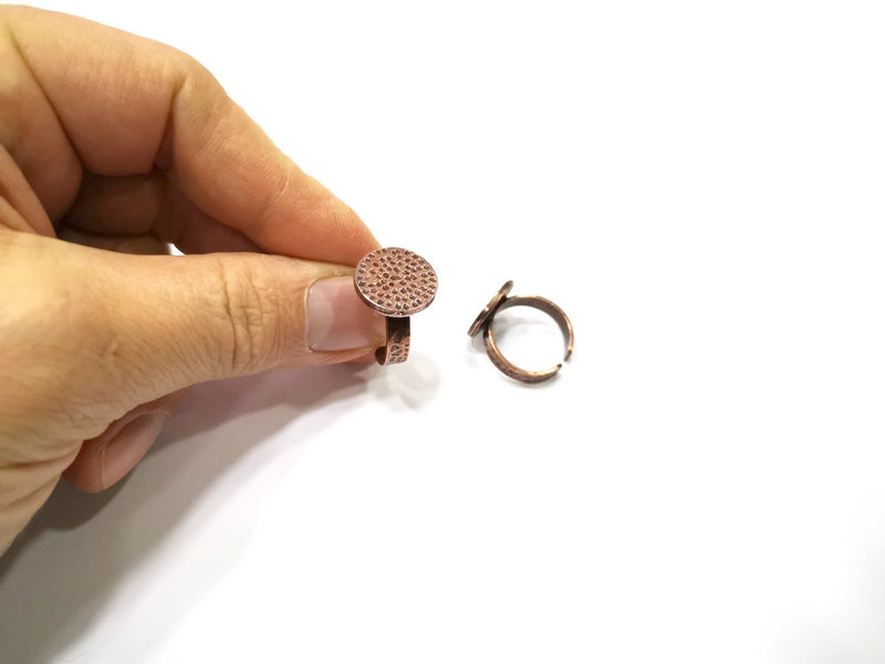 Copper Ring Blank Setting Hammered Cabochon Base Ring Backs Mounting Adjustable Ring Base Bezel (16mm) Antique Copper Plated G17045