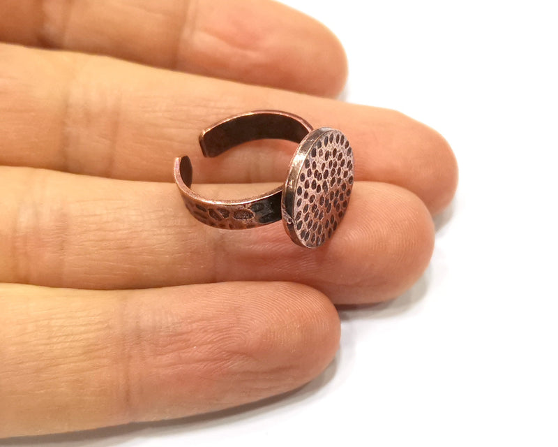 Copper Ring Blank Setting Hammered Cabochon Base Ring Backs Mounting Adjustable Ring Base Bezel (16mm) Antique Copper Plated G17045