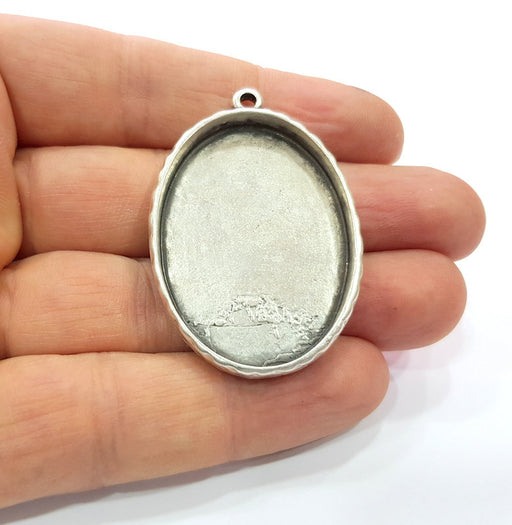 Silver Pendant Blank Base inlay Blank Resin Bezel Mosaic Mountings Antique Silver Plated Metal (40x30 mm blank )  G16106