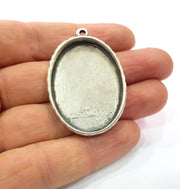 Silver Pendant Blank Base inlay Blank Resin Bezel Mosaic Mountings Antique Silver Plated Metal (40x30 mm blank )  G16106