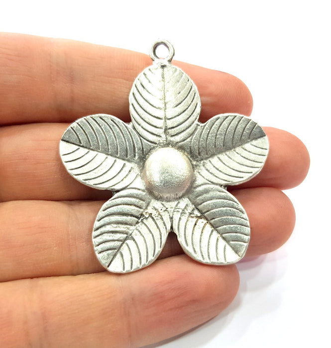 Flower Pendant Antique Silver Plated Pendant (55x49mm) G16107