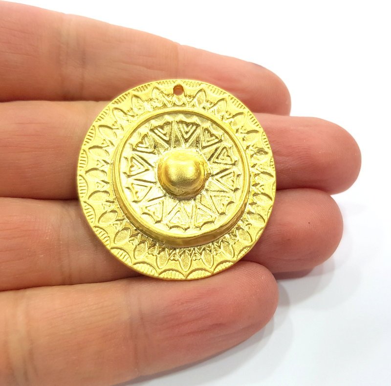 Gold Patterned Pendant Gold Plated Pendant (40mm)  G16122