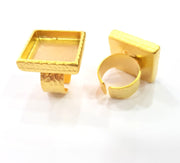 Gold Ring Blank Setting Cabochon Base inlay Ring Hammered Mounting Adjustable Ring Bezel (20x20mm blank ) Gold Plated Metal G16123