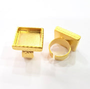 Gold Ring Blank Setting Cabochon Base inlay Ring Hammered Mounting Adjustable Ring Bezel (20x20mm blank ) Gold Plated Metal G16123