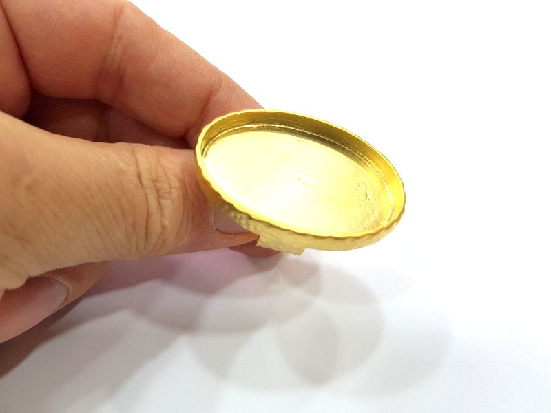 Gold Ring Blank Setting Cabochon Base inlay Ring Hammered Mounting Adjustable Ring Bezel (40x30mm blank ) Gold Plated Metal G16128